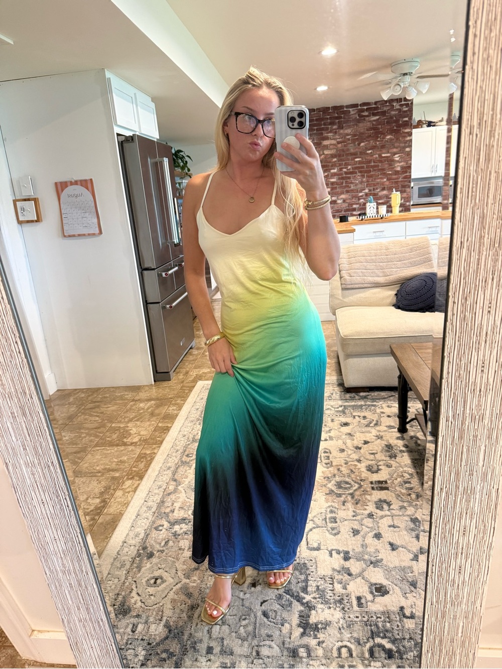 Sleeveless Ombre Maxi Dress in Yellow to Blue